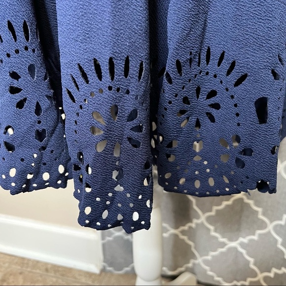 Romwe Navy Scalloped Hem Stretchy Knit Flared Skater A-line Dress - Picture 3 of 8